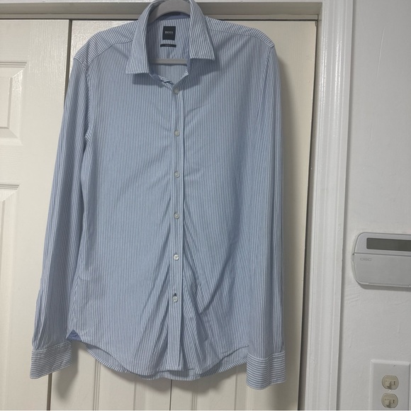 Boss Other - Boss Light Blue Fine-Striped Mens Dress Shirt A49